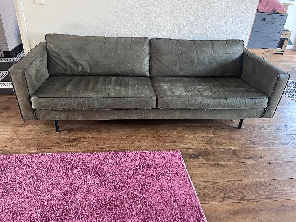 Zitbank Woood Indy groen (zwarte details) met hocker, Ophalen, Gebruikt, 75 tot 100 cm, Rechte bank
