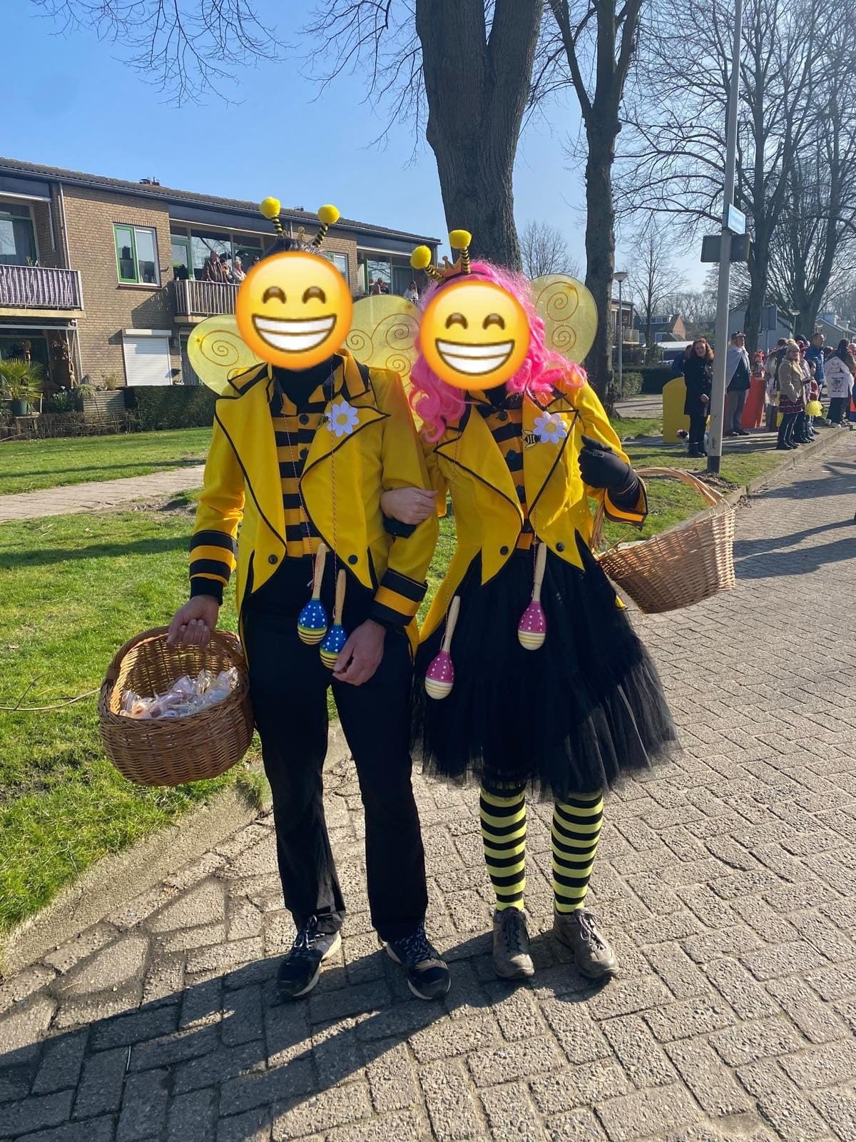 Bijen outfits voor Carnavalsoptocht 2x koning-/koninginnejas, Carnaval, Overige maten, Ophalen of Verzenden, Zo goed als nieuw