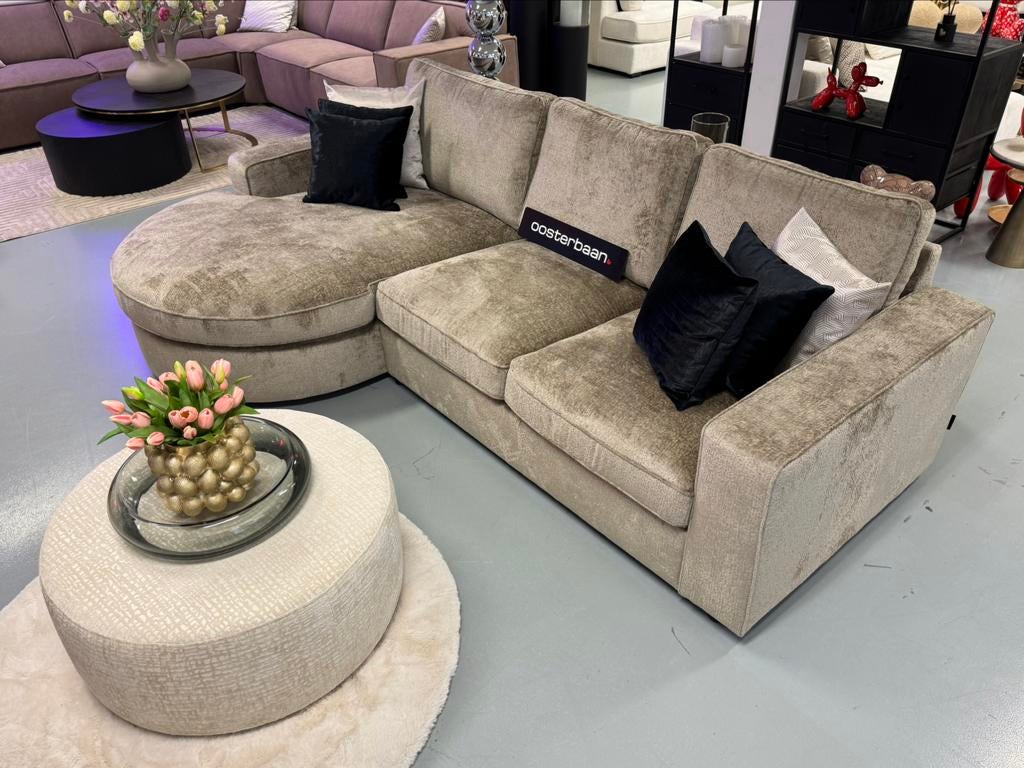 Luxe Teddy Velvet Loungebank Lio 170x295cm Khaki NIEUW Uniek, 250 tot 300 cm, Info@oosterbaanwonen.nl, Venus 31 8448CE Heerenveen