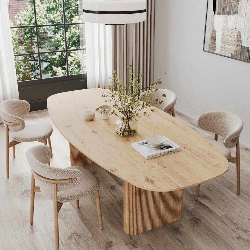 Eiken eettafel boomstamtafel Deens Ovaal Japandi 180-300cm, Huis en Inrichting, Tafels | Eettafels, 100 tot 150 cm, Eikenhout