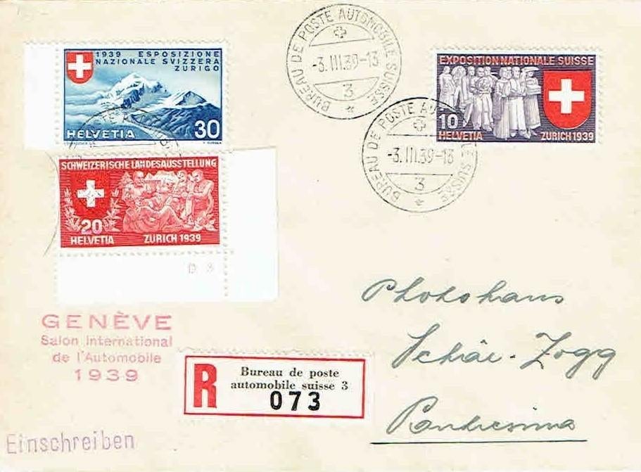 Zwitserland 1939 D59 Stempel Rijdend Postkantoor Aangetekend, Verzenden, Envelop