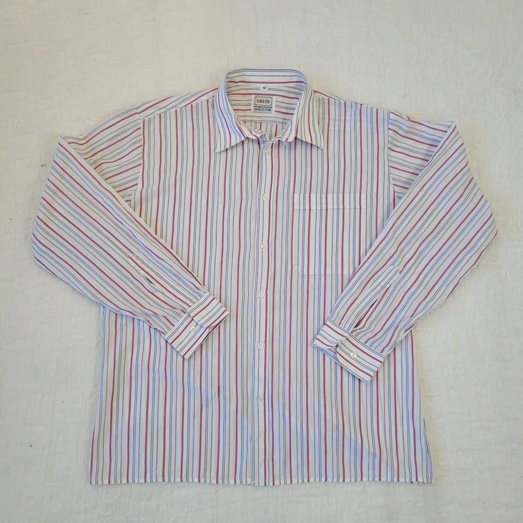 Orvis heren overhemd XL 42 gestreept wit rood blauw, Orvis, Wit, Ophalen of Verzenden, Zo goed als nieuw