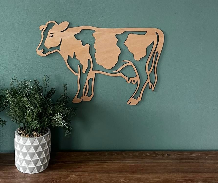 Wanddecoratie hout koe, Ophalen of Verzenden, Zo goed als nieuw