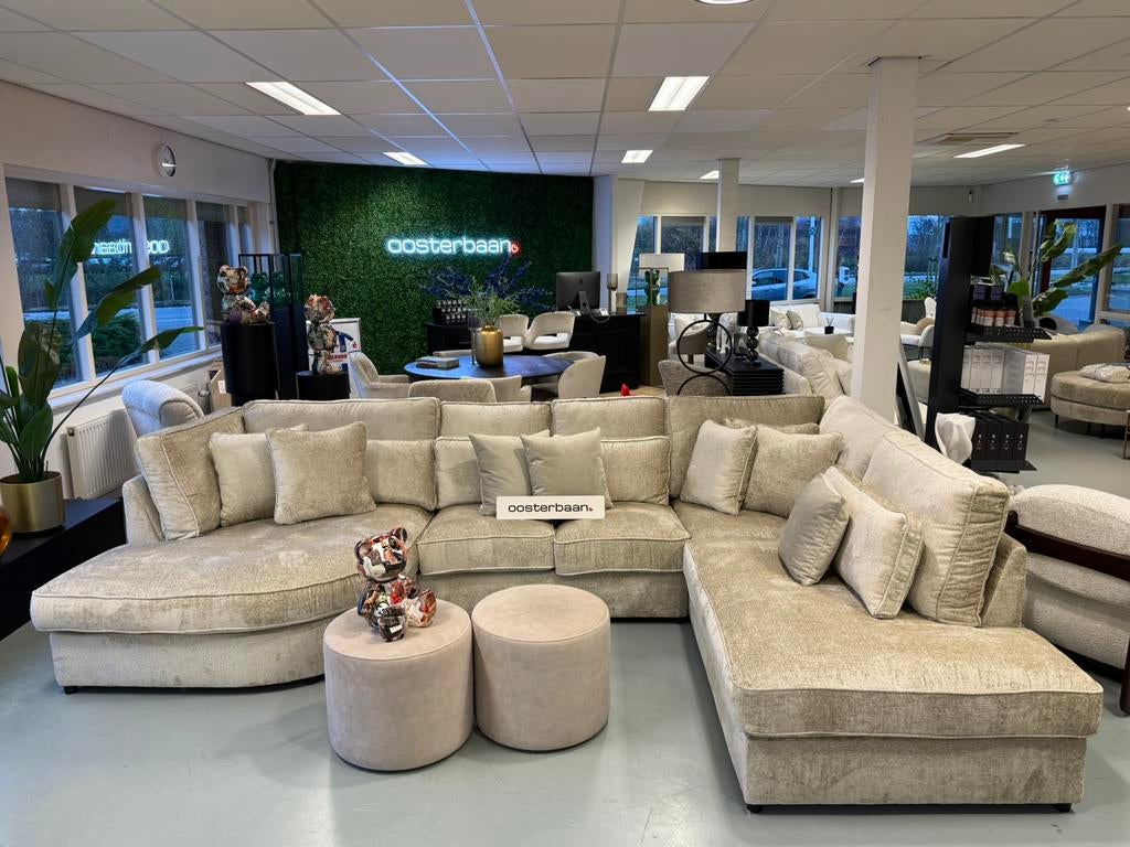 Luxe Velvet Teddy U-bank Pocket Round NIEUW 175x375x250cm, Huis en Inrichting, Banken | Bankstellen, Nieuw, Hoekbank, Vierpersoons of meer