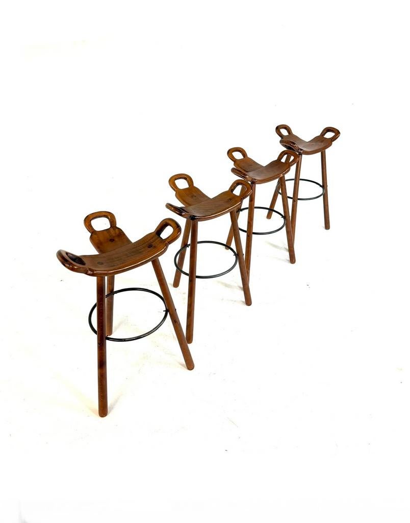 Set van 4 vintage ‘Marbella’ barkrukken ‘60, Huis en Inrichting, Met voetsteun, 60 tot 90 cm, Ophalen of Verzenden, Zo goed als nieuw