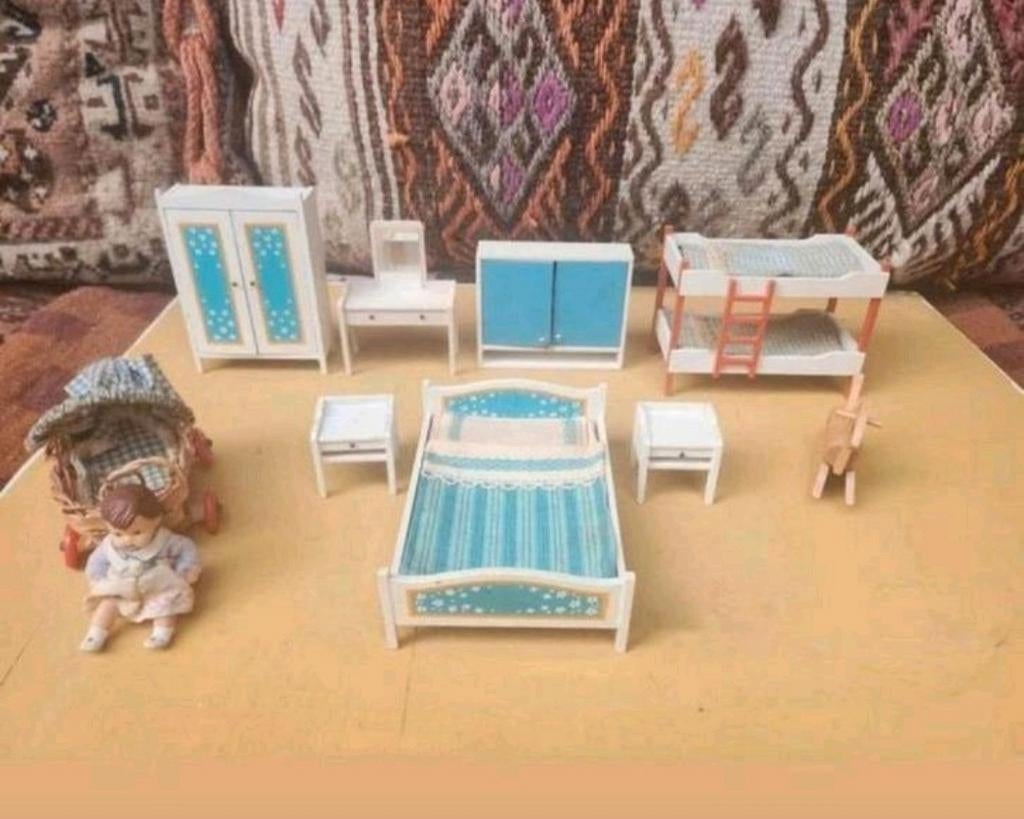 Poppenhuis Slaapkamer 1:16 Hout 1970s, Ophalen of Verzenden, Poppenhuis