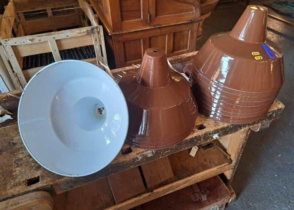 Originele echte oude emaille lampen 35 cm doorsnee & 14 hoog, Ophalen of Verzenden