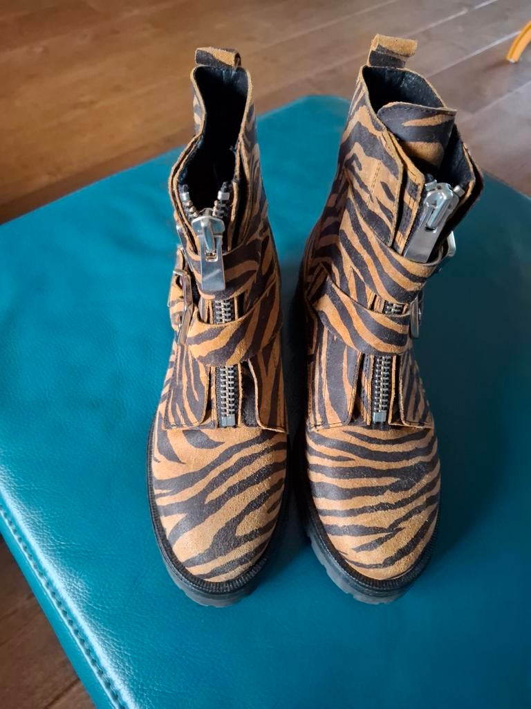 Manfield zebraprint laarsjes maat 38, Overige kleuren, Verzenden, Lage of Enkellaarzen, Zo goed als nieuw