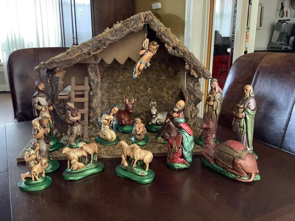 Mooie oude kerststal ❤️ inclusief kerstgroep 17 beelden, Antiek en Kunst, Ophalen of Verzenden