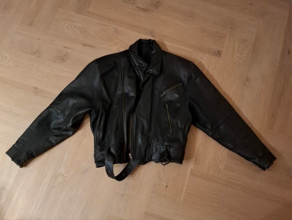 Stoere leren jas met brede schouders, Ophalen of Verzenden, Gedragen, Zwart