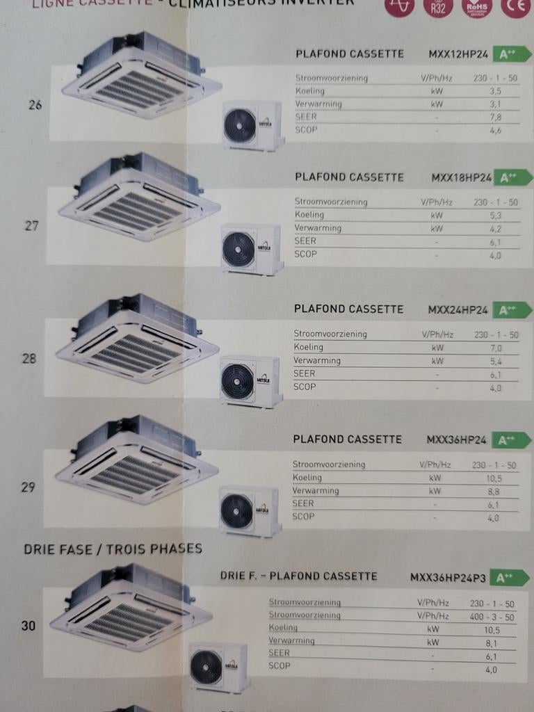 Mitsui/Carrier cassette systemen  3.5kw,5 en 7kw inverter wp, Ophalen of Verzenden