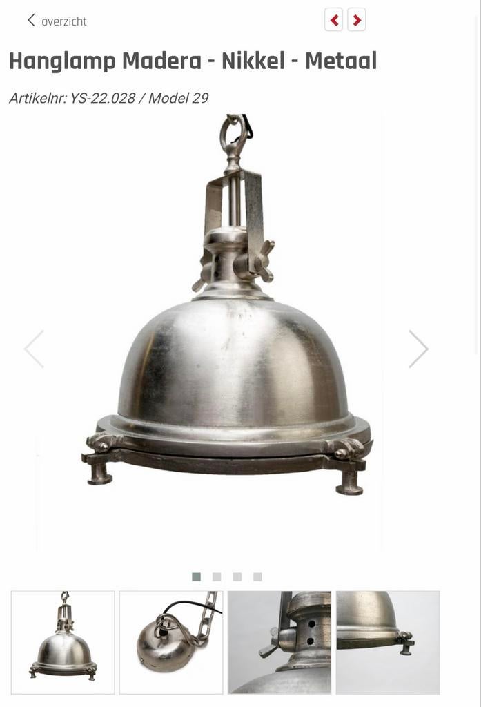 Stoere Nikkel Hanglamp Madera, Ophalen, Nieuw, Metaal, 50 tot 75 cm