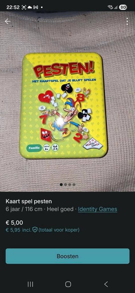 Pesten Kaartspel in Blik - Compleet, Drie of vier spelers, Ophalen of Verzenden, Zo goed als nieuw, Identity Games