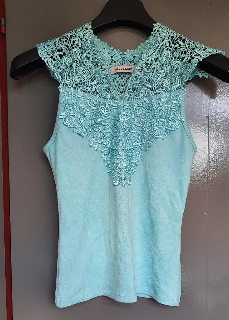Voyelles turquoise top met kant – maat S, Maat 38/40 (M), Blauw, Ophalen of Verzenden, Zo goed als nieuw