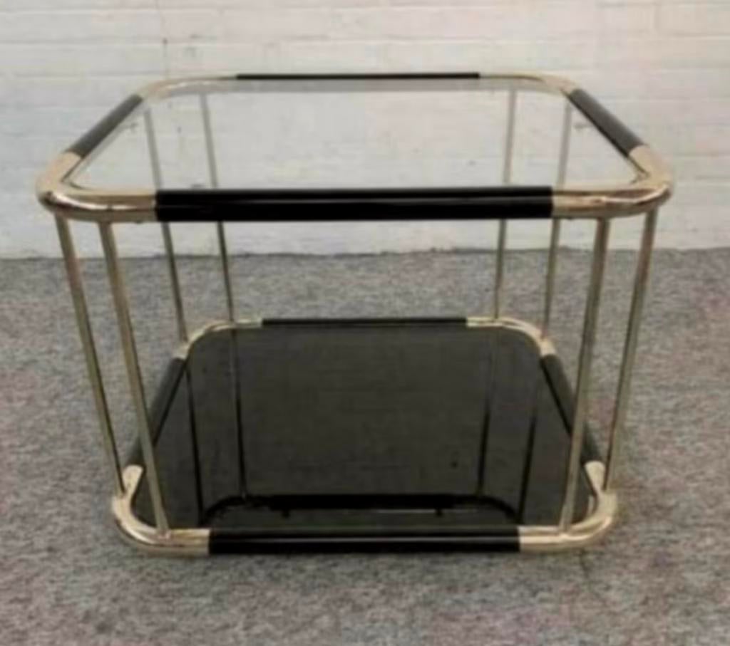 Tafel zwart messing bijzettafel DeKnudt Willy Rizzo stijl, Ophalen of Verzenden