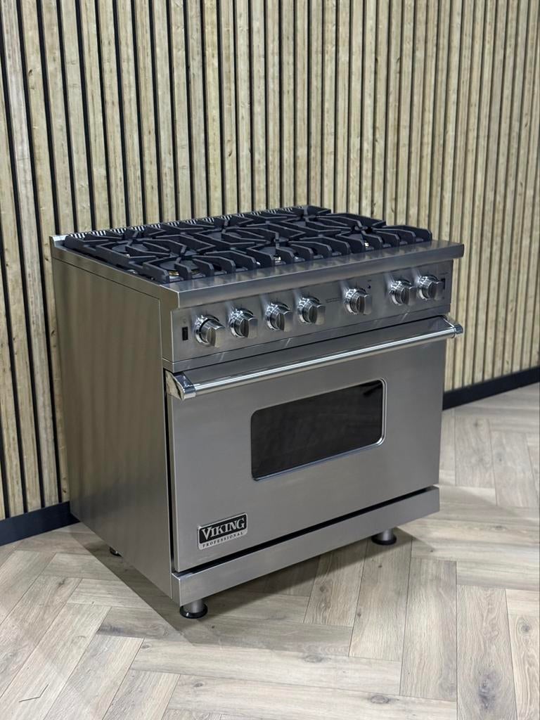 Viking Fornuis 91cm breed Inox + GASOVEN, Witgoed en Apparatuur, Hete lucht, 60 cm of meer, Ophalen of Verzenden, Zo goed als nieuw