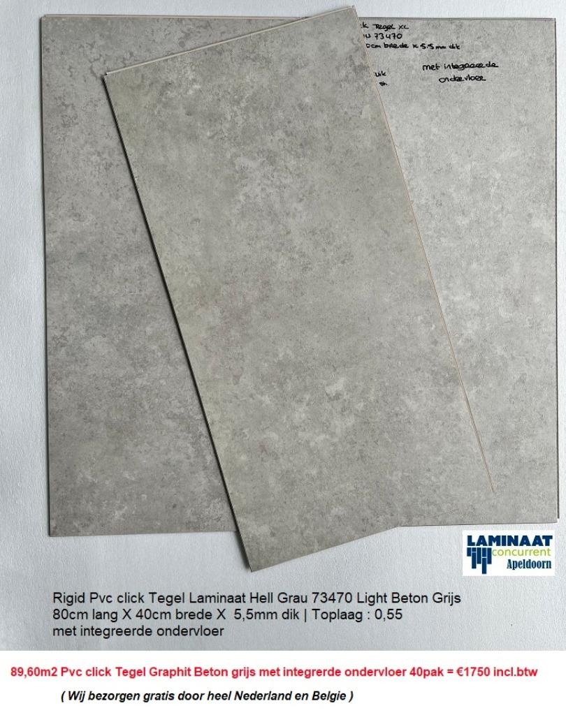 89,60m2 Pvc click Beton Light integrerde ondervloer =€1750, 75 m² of meer, Pvc click tegel model, Nieuw, Ophalen of Verzenden