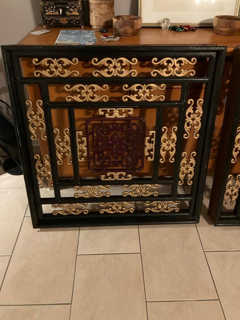 Oosters / chinees houten kamerscherm met twee panelen, Ophalen, Gebruikt