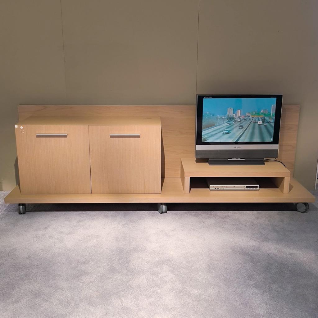 NIEUW: Tv-meubel Eikenhout Blank op Wielen, Ophalen, 150 tot 200 cm, Eikenhout, Nieuw