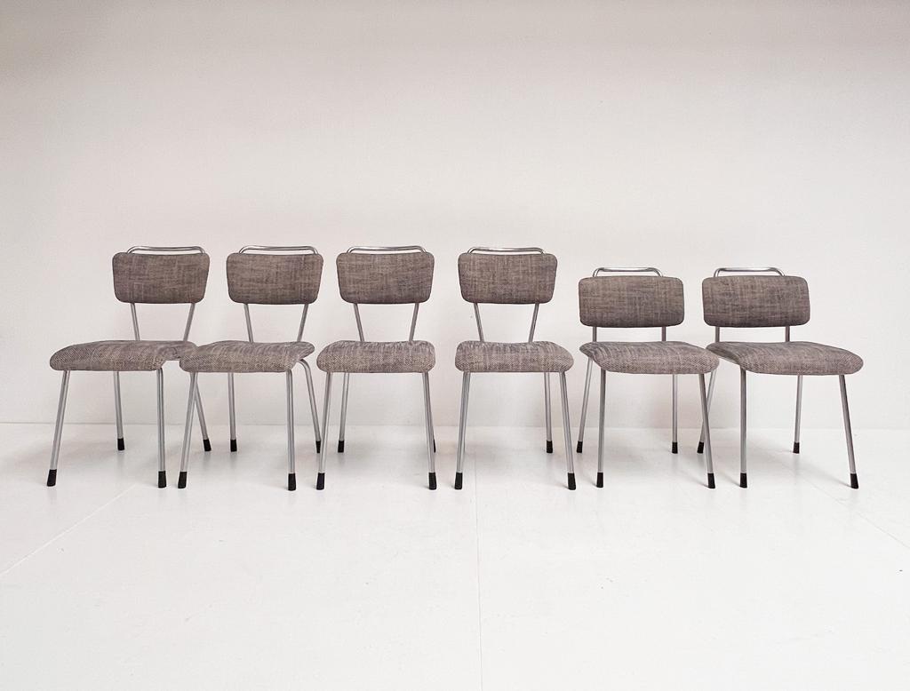 Set van 6 geherstoffeerde Gebroeders De Wit stoelen, 1960's, De Wit, Gebruikt, Blauw, Design