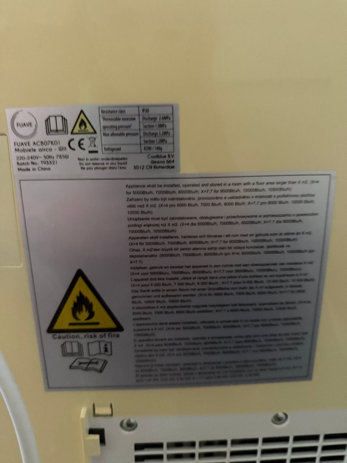 Fuave ACB07K01 Mobiele Airco 7000 BTU, Ophalen, Gebruikt, Minder dan 60 m³, 3 snelheden of meer