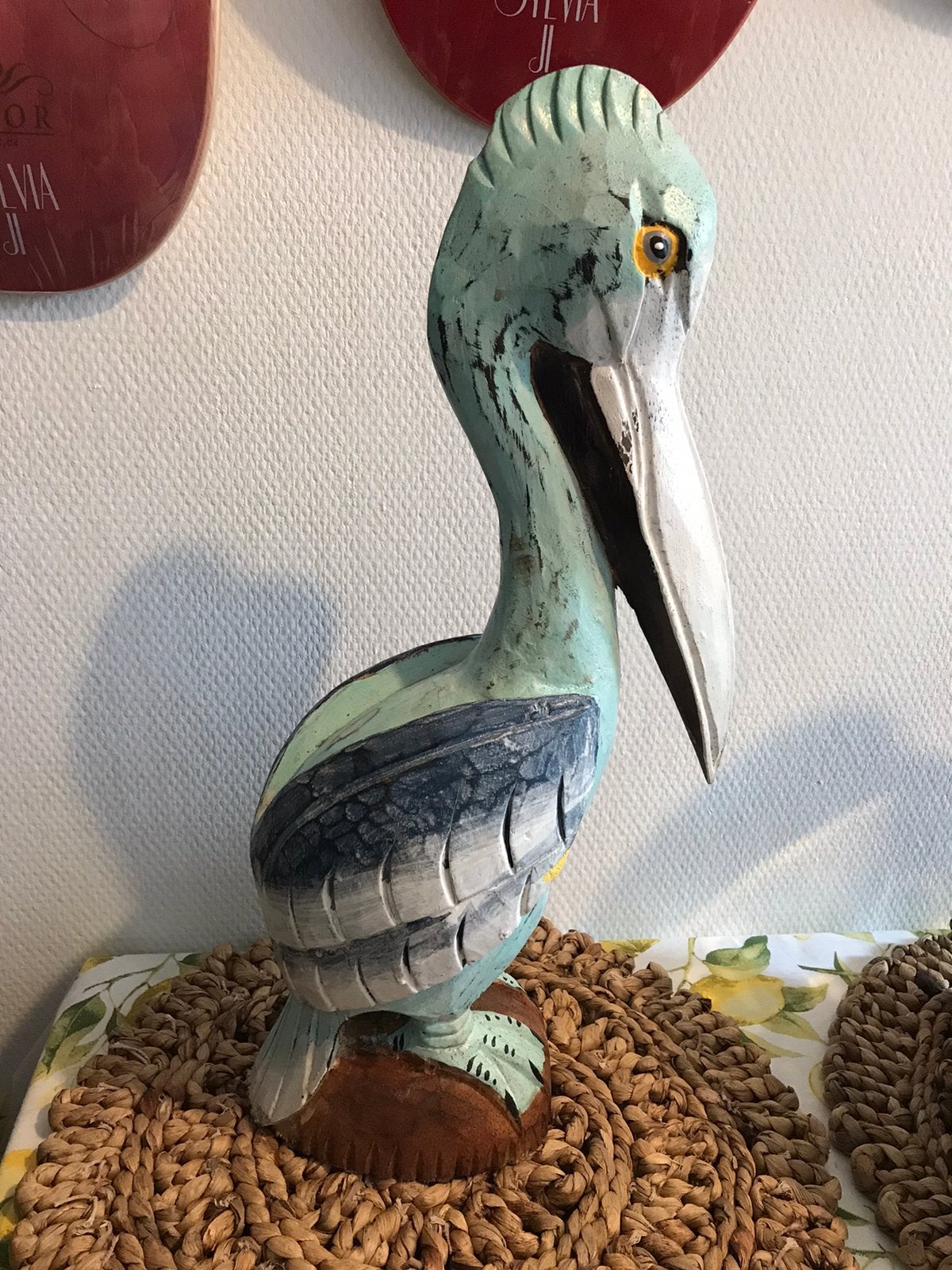 Leuke houten hout pelikaan hout nieuw blauw groen, Ophalen of Verzenden, Nieuw, Dier