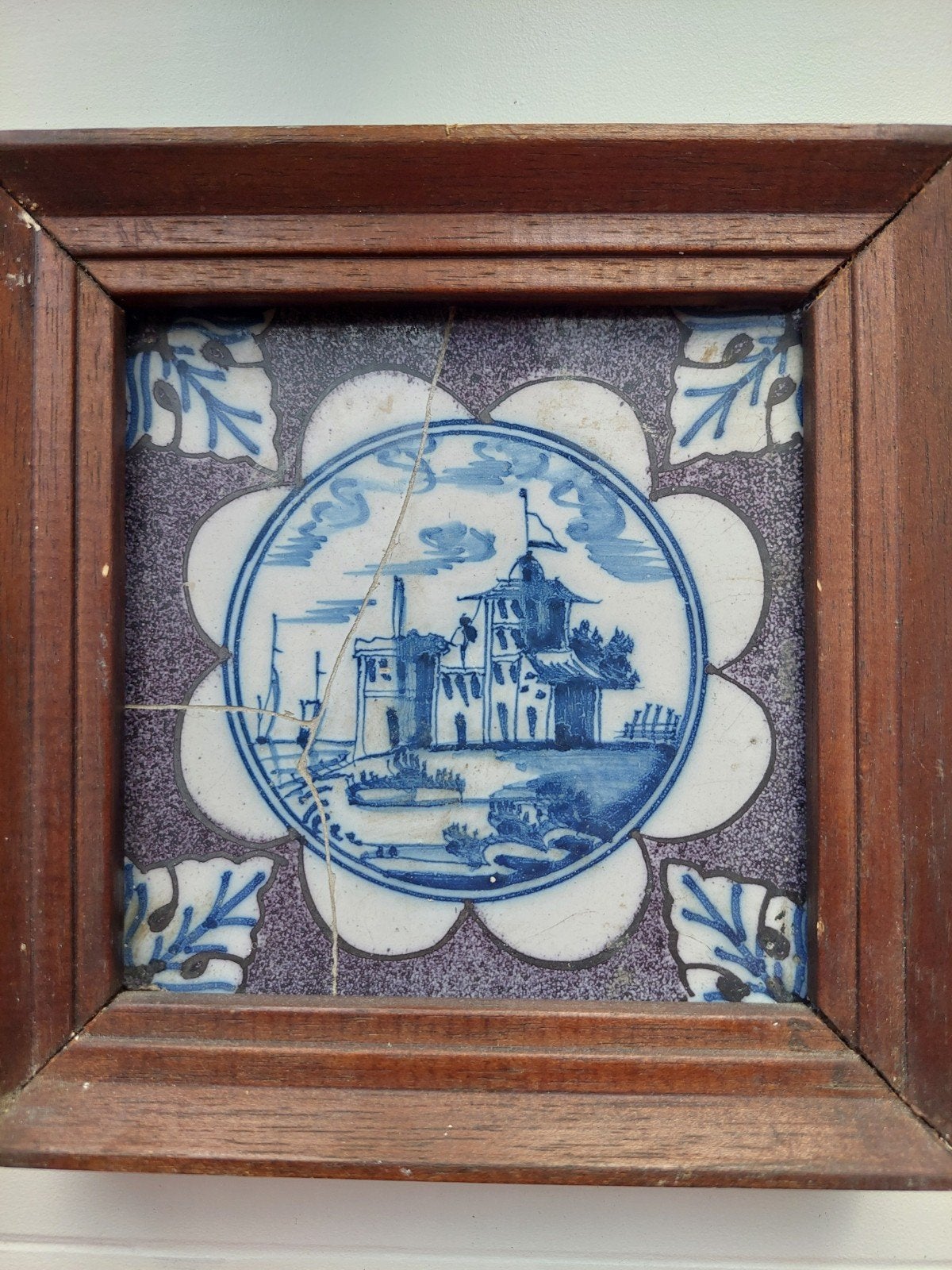 Antieke Delfts Blauwe Tegeltableau in Houten Lijst, Ophalen of Verzenden