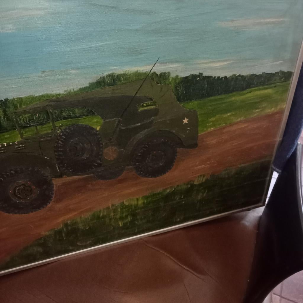 Schilderij Commando Voertuig, Verzamelen, Militaria | Tweede Wereldoorlog, Ophalen, Landmacht, Amerika, Kunstobject