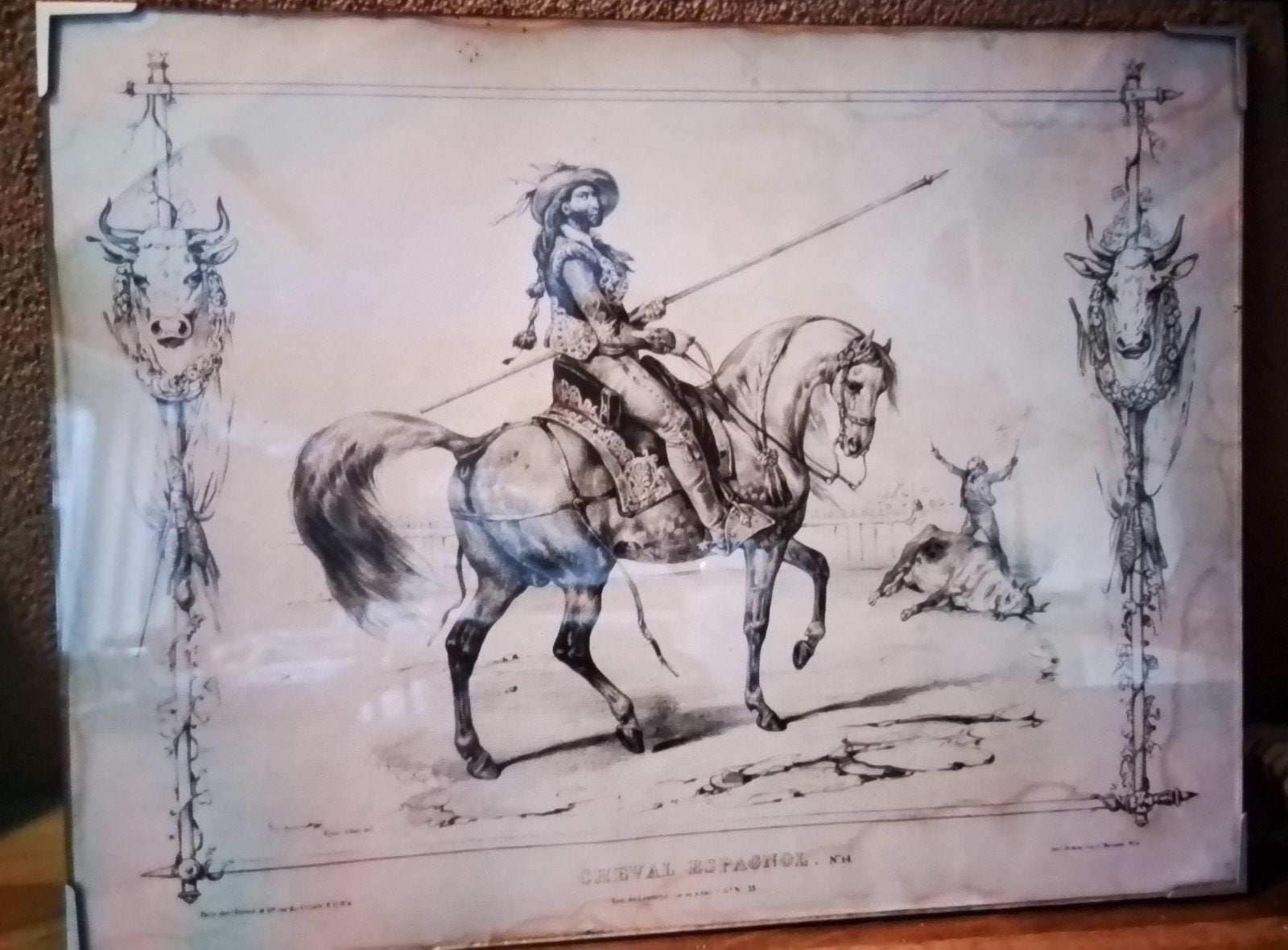 prent Cheval Espagnol , Spaans paard, Ophalen of Verzenden, Reproductie, Pentekening, Achter glas