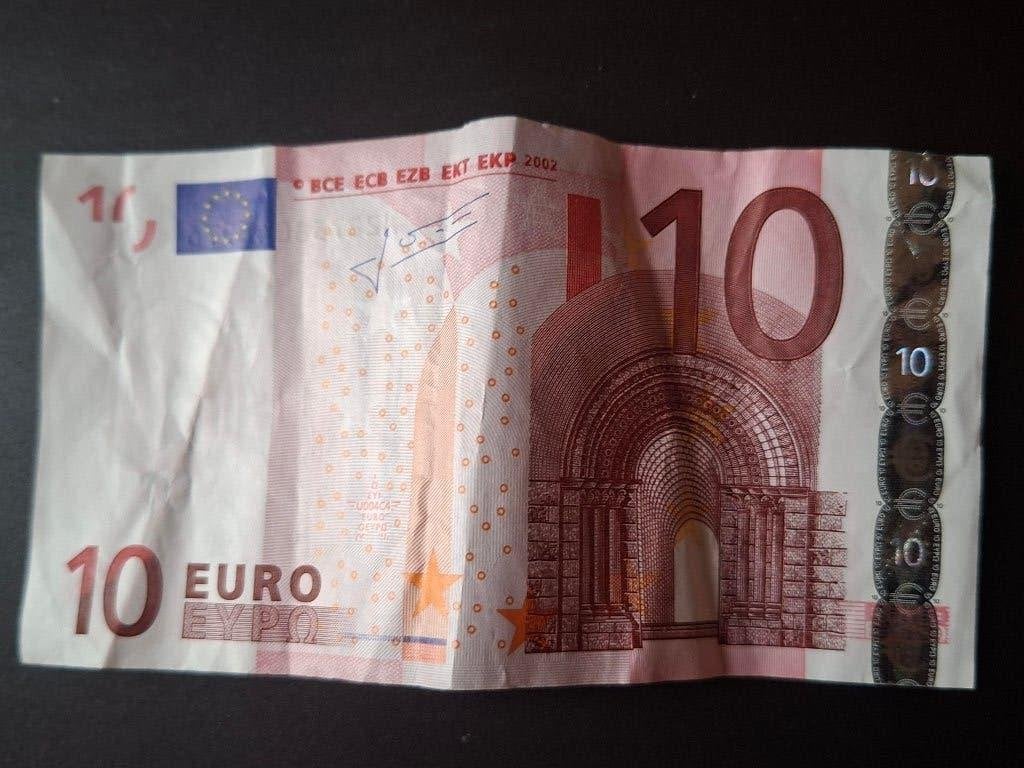 2002 Portugal 10 euro oude serie Trichet code U004, Postzegels en Munten, Verzenden, Portugal, 10 euro, Los biljet