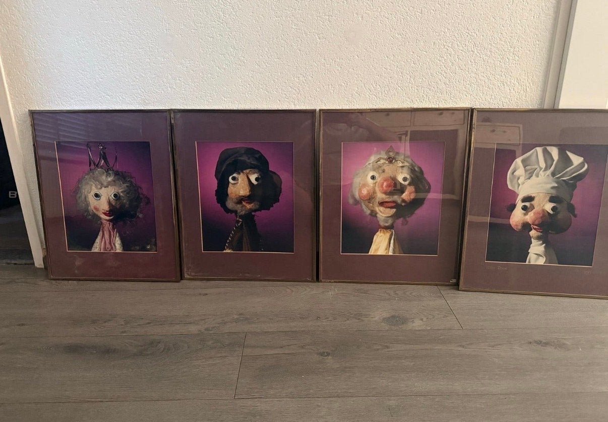 Set van 4 ingelijste poppenfoto's - Unieke kunst, Ophalen, 50 – 75, Minder dan 50 cm, Gebruikt