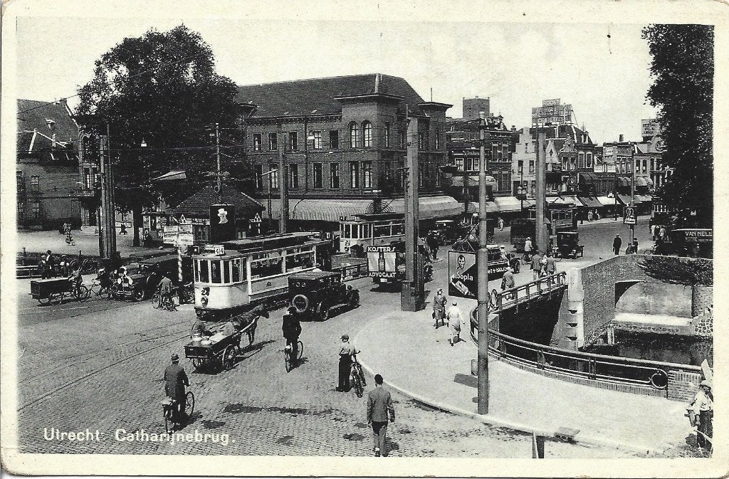 Utrecht-Stad-Catharijnen brug-Oude Tram-Oldtimer-Kar-Volk, Ophalen of Verzenden, 1920 tot 1940, Gelopen, Utrecht