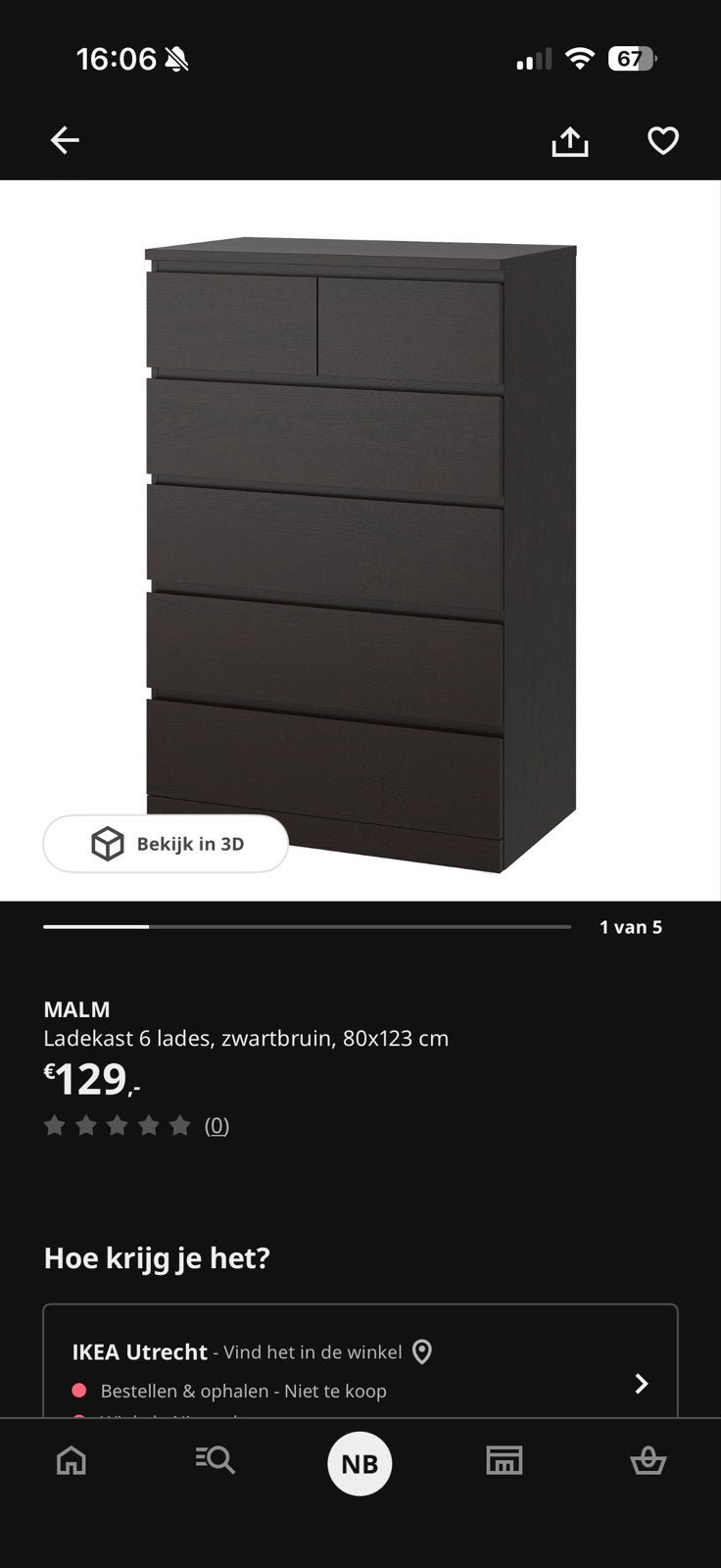 IKEA MALM ladekast 6 lades, zwartbruin, Ophalen, Gebruikt, 5 laden of meer, 100 tot 150 cm