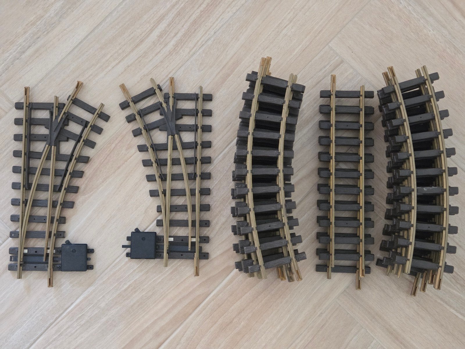 LGB Rails: 2 Wissels, 12 Bochten (R1), 2 Rechte Rails, Ophalen of Verzenden, Gelijkstroom, Rails, LGB