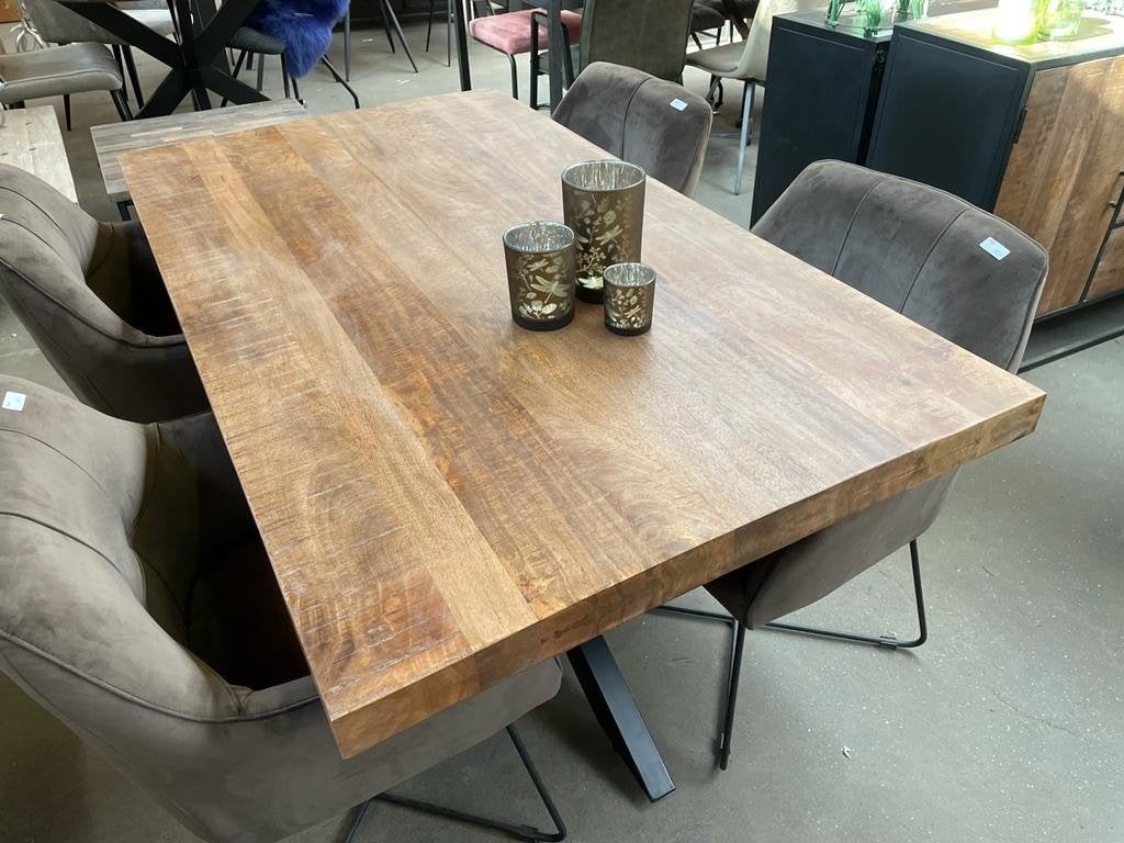Magazijn Leegverkoop Rechte eettafel mangohout matrix zwart, Hout, Nieuw, Ophalen of Verzenden, Info@wkhome.nl