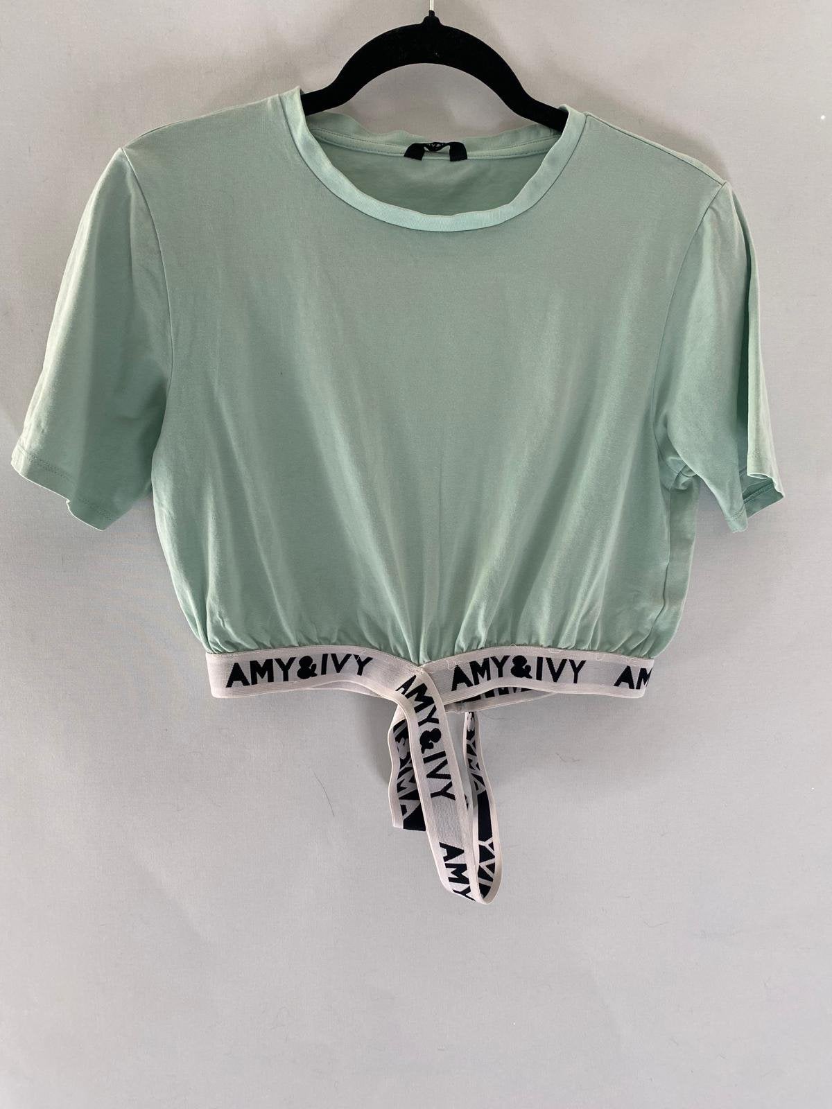 Amy & Ivy groenblauwe cropped top met logoband – maat S/36, Blauw, Ophalen of Verzenden, Zo goed als nieuw, Korte mouw