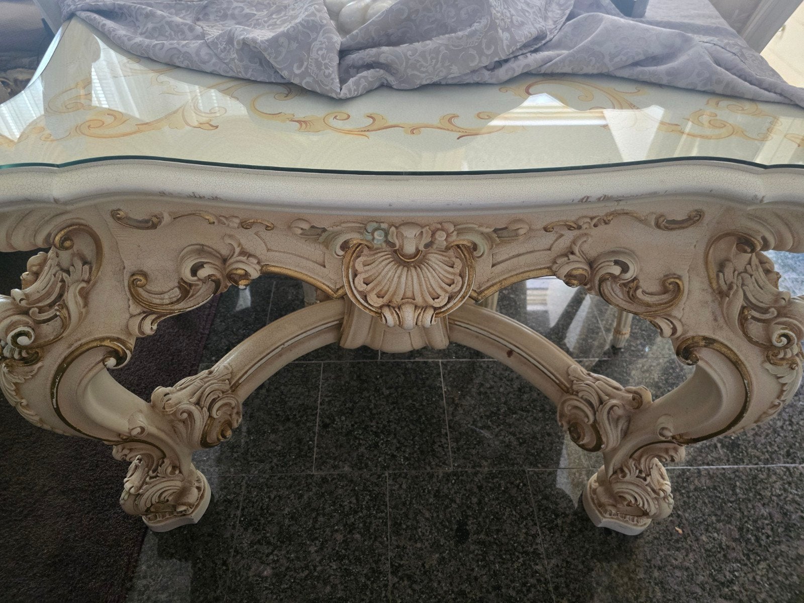 Silik Tafel - Klassieke stijl met glazen blad, Gebruikt, 100 tot 150 cm, Ophalen of Verzenden, Klassiek / Barok