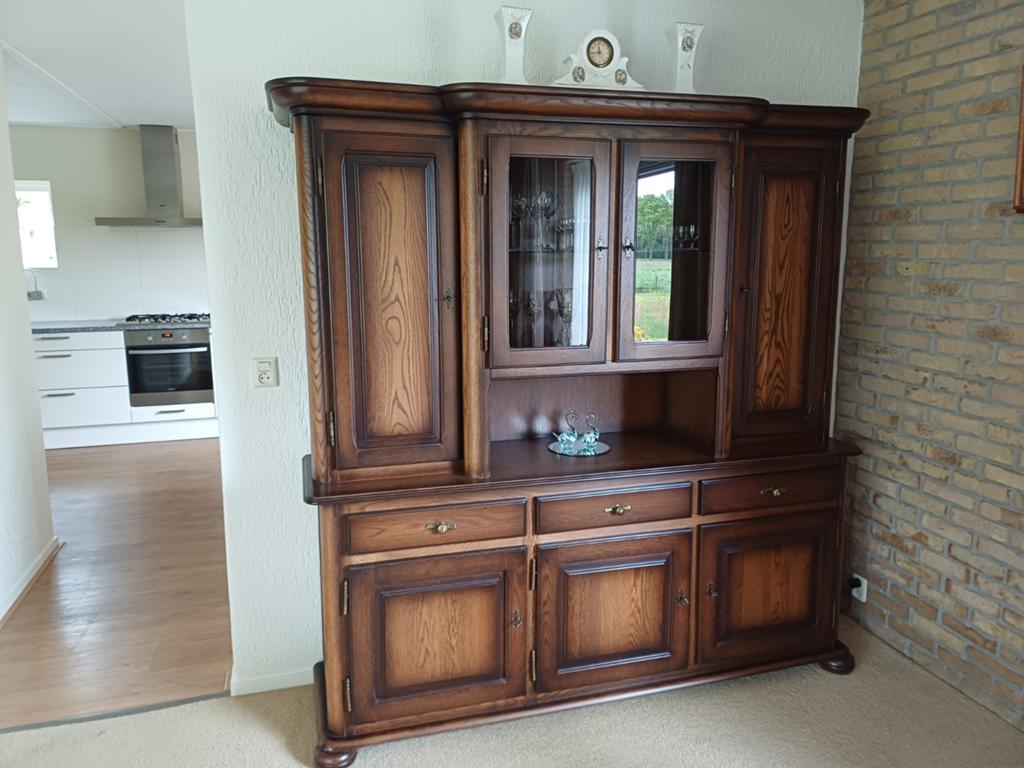 Handgemaakte houten kast met glazen deuren (1992), Huis en Inrichting, Kasten | Vitrinekasten, 150 tot 200 cm, Ophalen of Verzenden