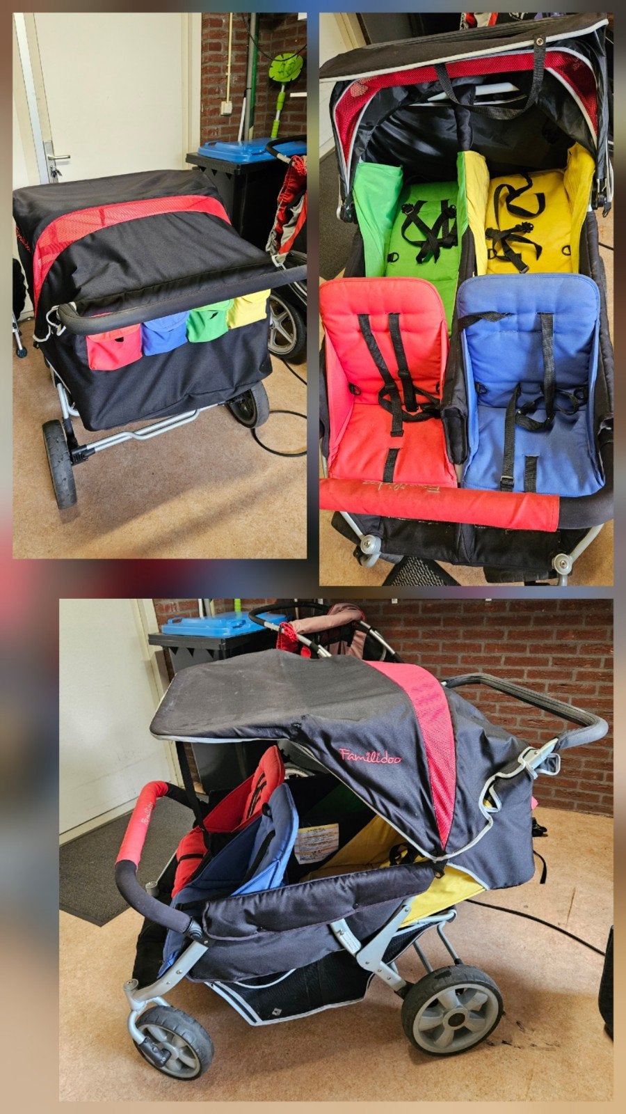 Vierlingwagen met regenkap, Ophalen, Kinderwagen of Buggy