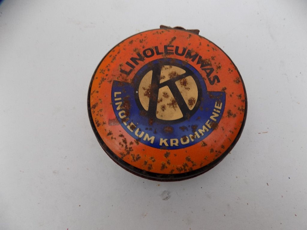 Blik Linoleumwas Krommenie jaren 50 60 oude blikken, Ophalen of Verzenden, Gebruikt, Metaal