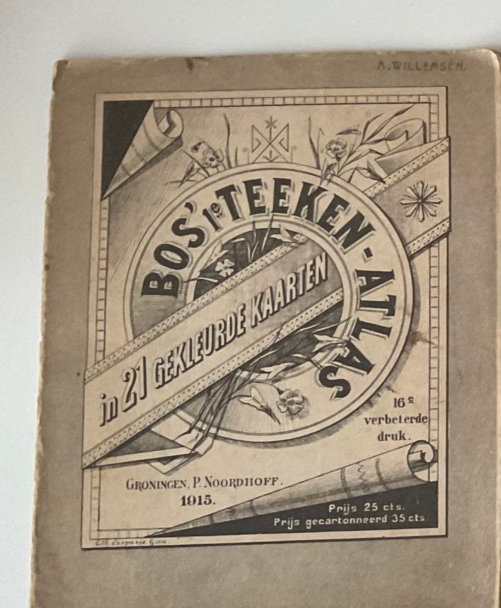 Oude Bos. atlas uit 1915 met 21 gekleurde kaarten, Ophalen of Verzenden