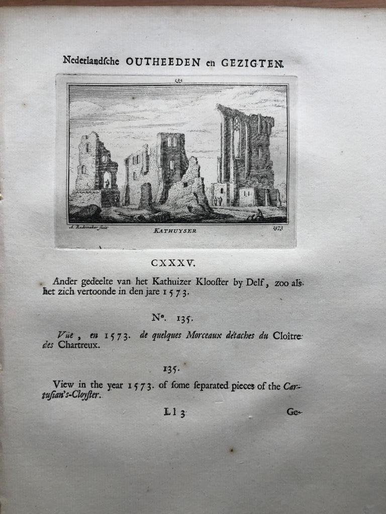 135 / Delft Karhuyser Klooster Kopergravure 1732, Antiek en Kunst, Ophalen of Verzenden