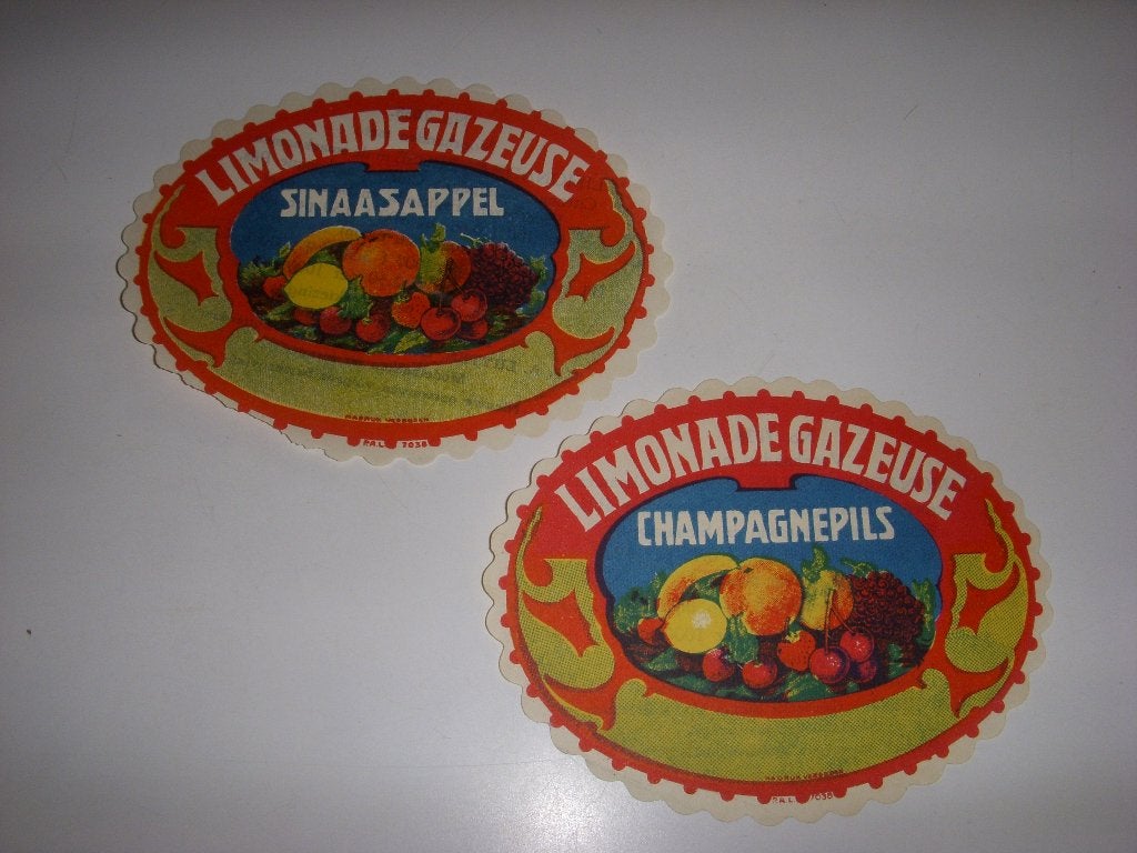 2 Vooroorlogse Limonade Gazeuse etiketten, Ophalen of Verzenden, Gebruikt, Gebruiksvoorwerp