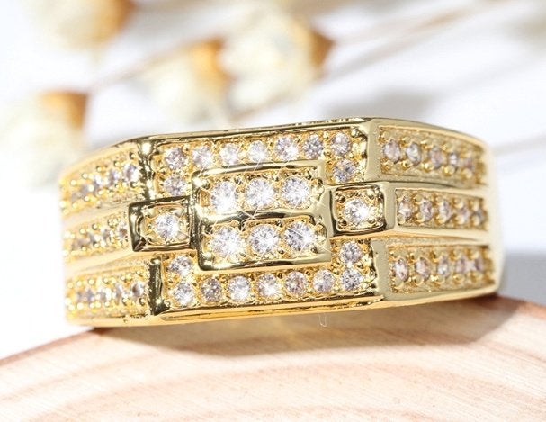 Luxe 925 zilveren met 18K goud verguld mannen ring, 19 tot 20, Heer, Nieuw, Ophalen of Verzenden