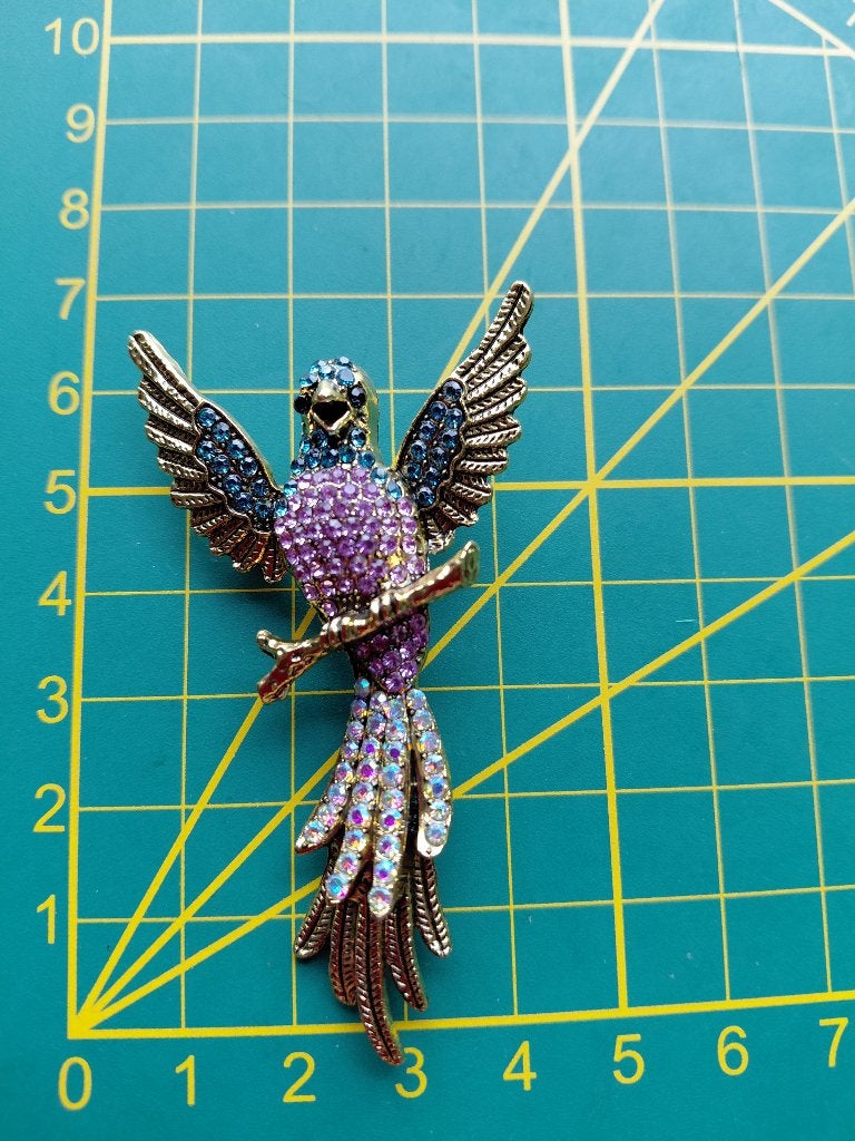 Luxe broche kolibrie met strass, Overige materialen, 4 tot 7 cm, Overige kleuren, Nieuw