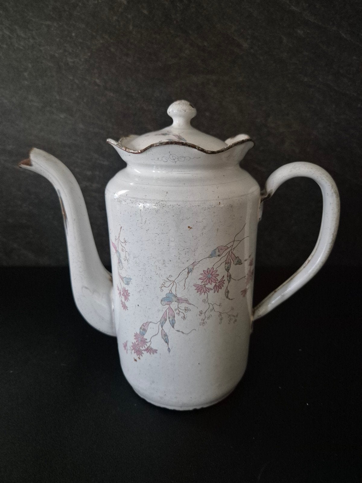Emaille koffie/theepot met bloemen, Ophalen of Verzenden