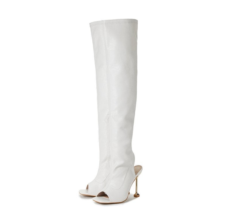 Witte dames overknee laarzen met open hiel vrouwen hoge, Verzenden, Nieuw, Wit, Hoge laarzen