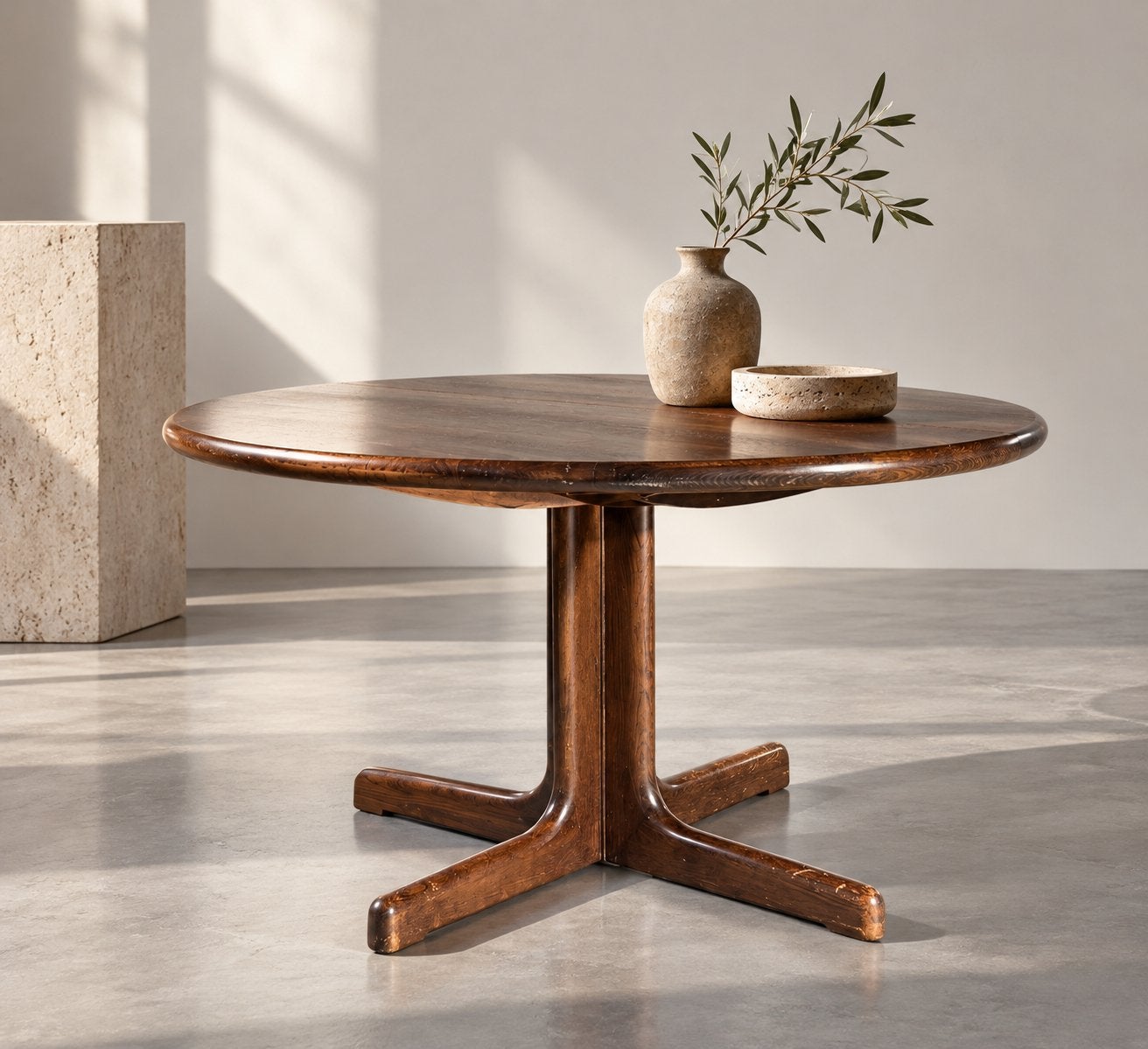 Mid century uitschuifbare tafel - Lübke design massief hout, Ophalen, Zo goed als nieuw, Rond, 100 tot 150 cm