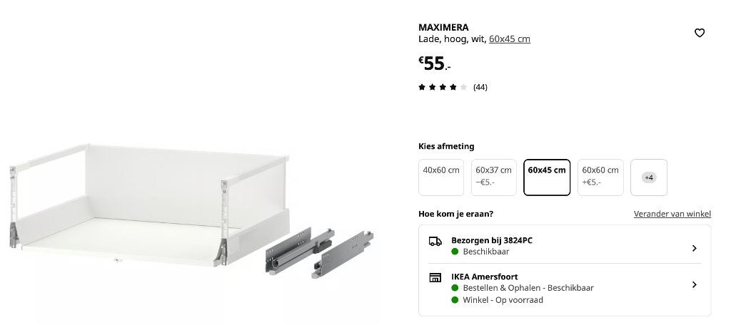 Ikea Maximera lade artikel nummer 003.193.62 60 x 45 cm, Huis en Inrichting, Keuken | Keukenelementen, Wit, Zo goed als nieuw