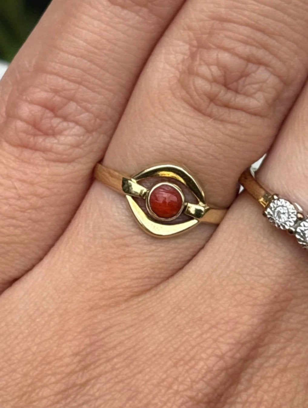 14 karat gouden ring met rode steen, Verzenden, Dame, Goud, Goud